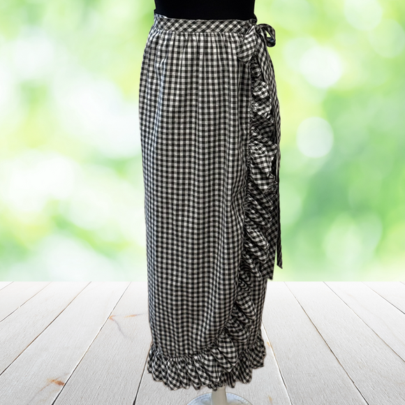 Mary Quant Dresses & Skirts - Vintage 60s MARY QUANT Penneys Maxi Wrap Skirt Gingham Ruffle Prairie Black Sz S
